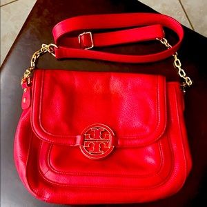 Tory Burch pebble red leather cross body